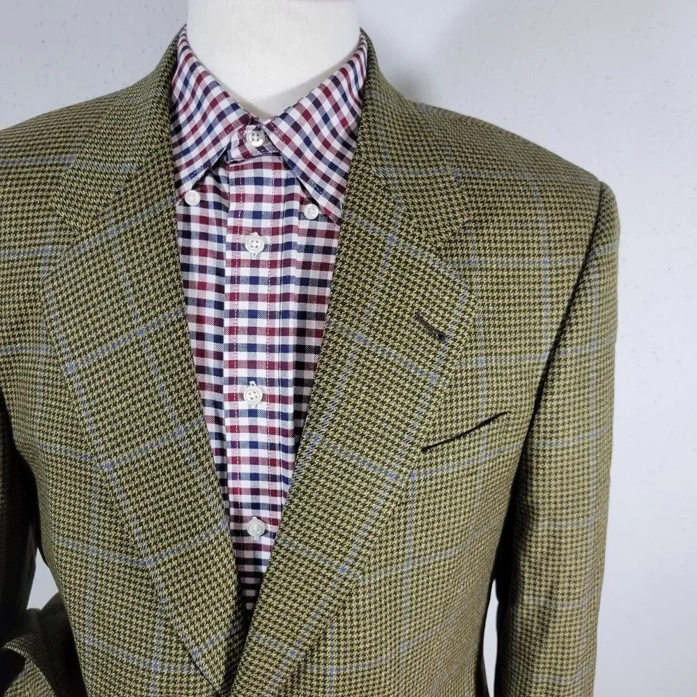 Saks Fifth Avenue KINGSWOOD SPJ Men's Sport Coat‎ Blazer Houndstooth Beige 42R